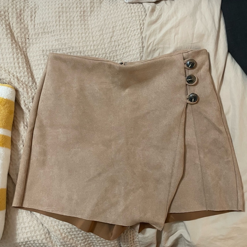 Elegant Tan Skort with Button Detail